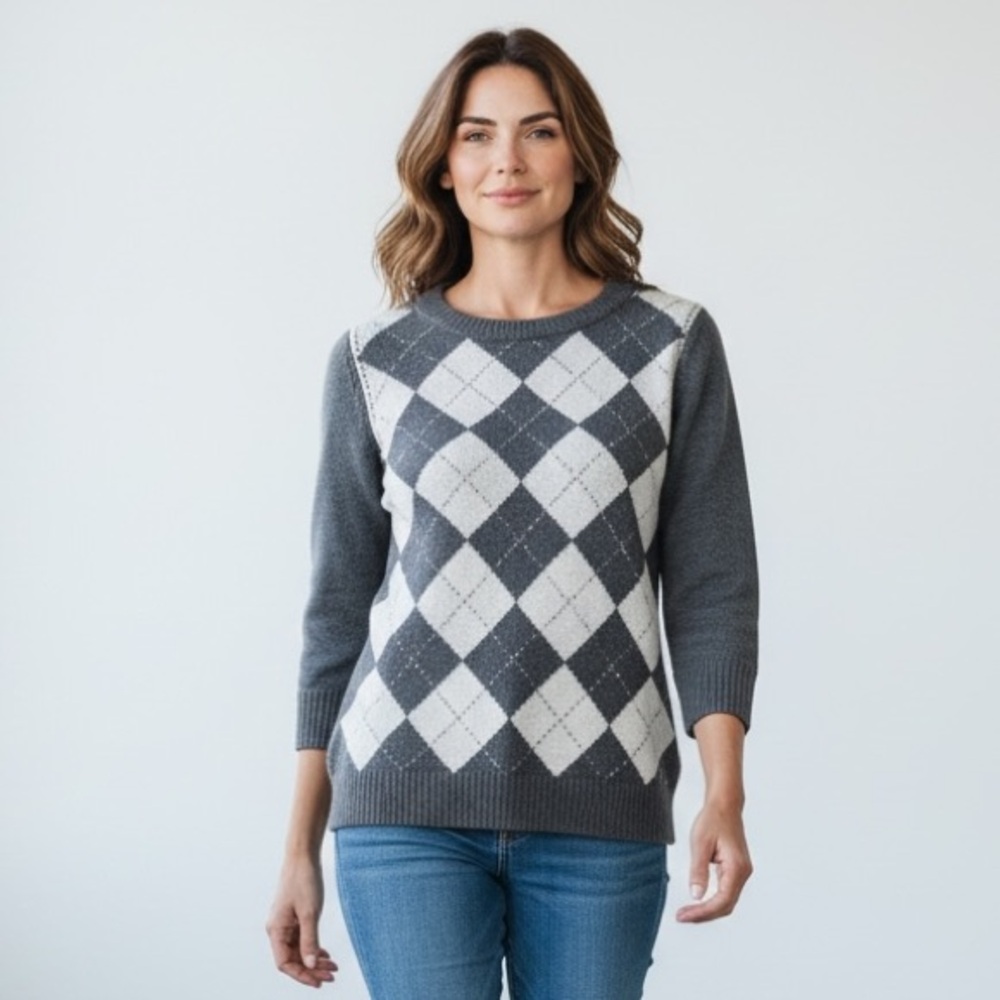 Banana Republic Angora Argyle 3/4 Sleeve petite Sweater